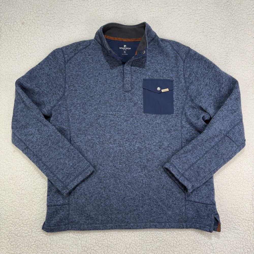 Woolrich 1/4‎ Snap T Soft Fleece Pullover Sweater Blue Mens XL Pocket Pullover